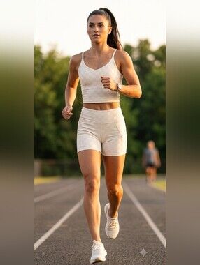 Hurley Cream Checkered High-Rise Bike Shorts And Crop Top Set M/S